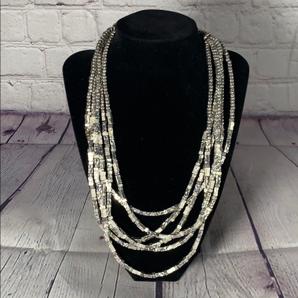 Chico’s layered silver tone beaded necklace